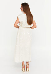 GG3019 White Metallic Print Dress